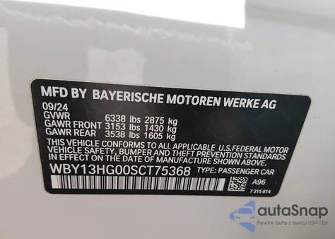 2025 BMW I5 xDrive40 from USA, damaged, VIN WBY13HG00SCT75368